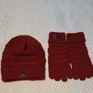 Harley-Davidson Deep Red Knit Hat and Gloves Set